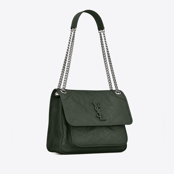 YSL Saint Laurent Niki Medium Chain Bag In Crinkled Vintage Leather-DARK GREEN - Picture 2 of 11